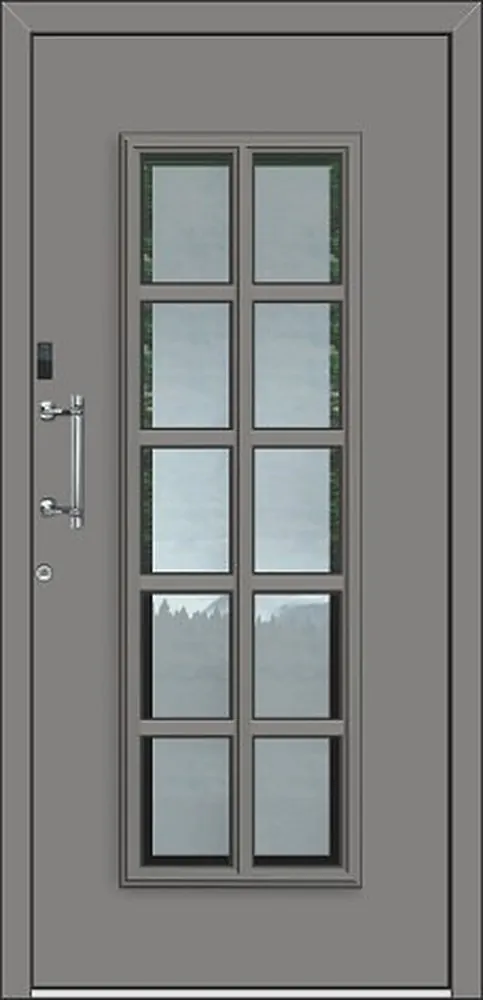Porte aluminium grise à petits-bois vitrés