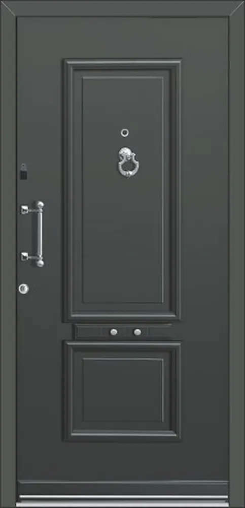 Porte aluminium gris foncé moulurée avec heurtoir