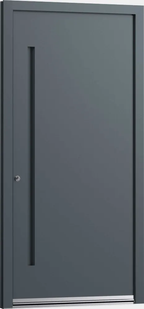 Porte aluminium gris anthracite lisse avec barre de tirage verticale