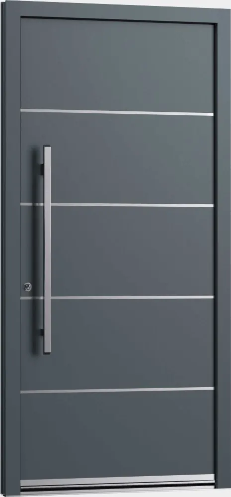 Porte aluminium gris anthracite à inserts inox horizontaux